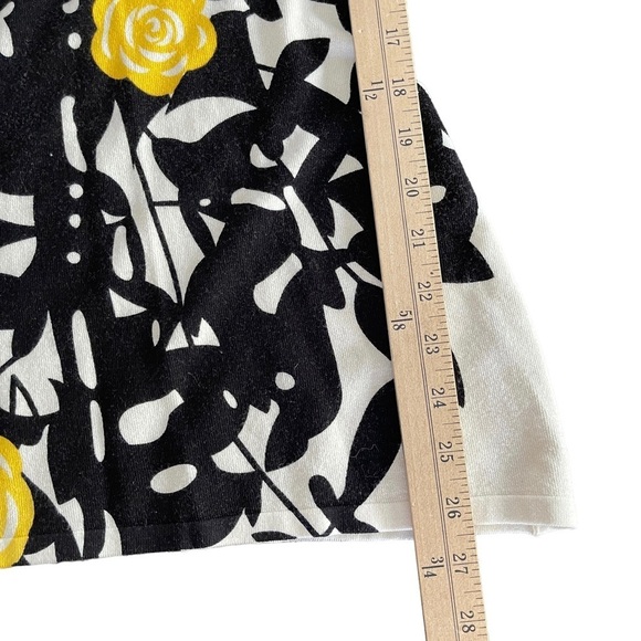 Yellow Floral Black White Pattern Fit & Flare Bell Sleeve Womans Knit Sweater‎ - Picture 9 of 9